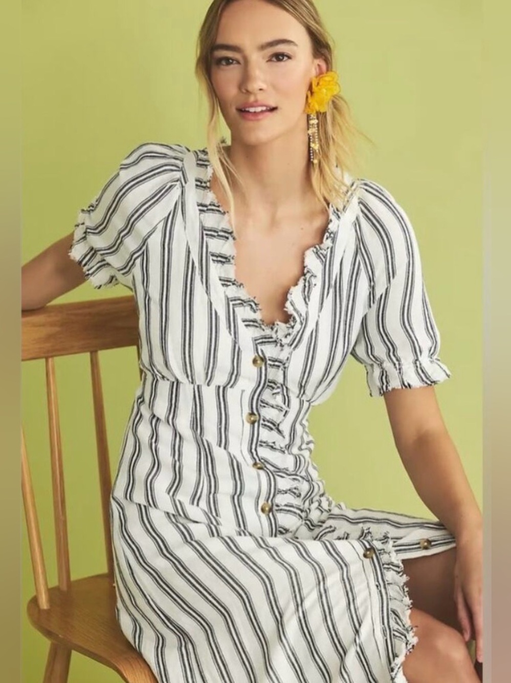 Anthropologie White and Black Striped Midi Dress